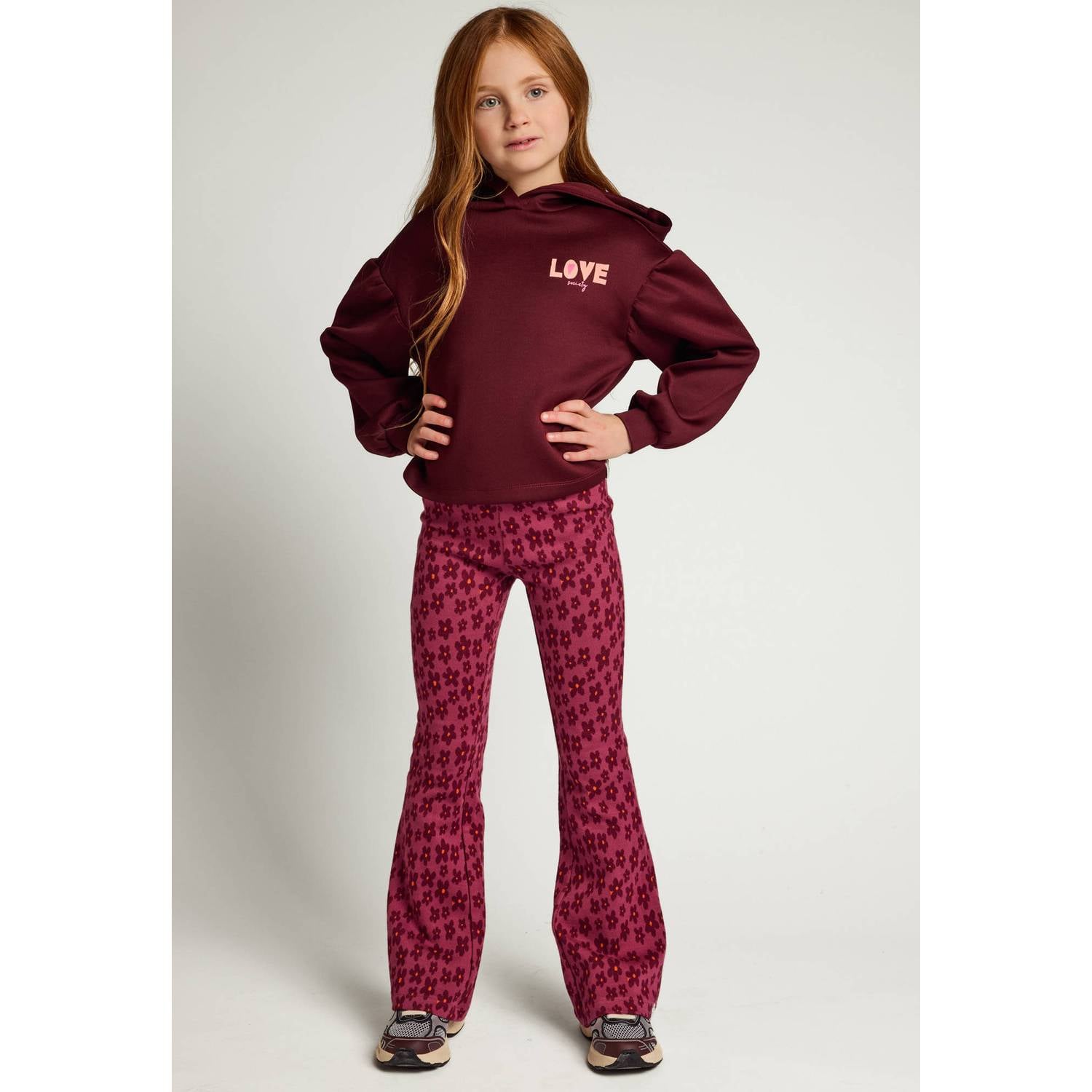 LOOXS little gebloemde flared broek donkerrood