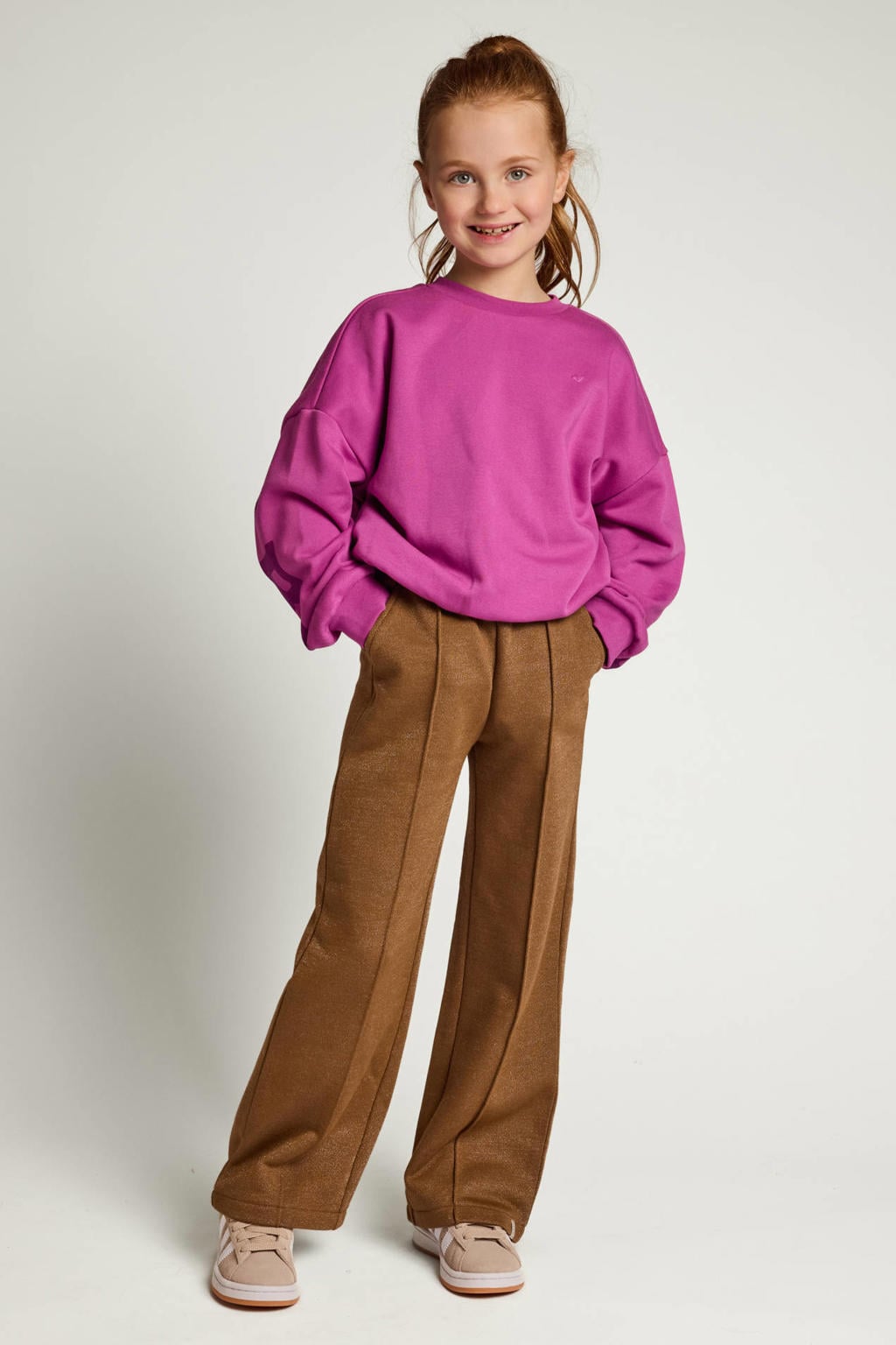 Paarse meisjes LOOXS little boxy cropped sweater met backprint, lange mouwen en ronde hals