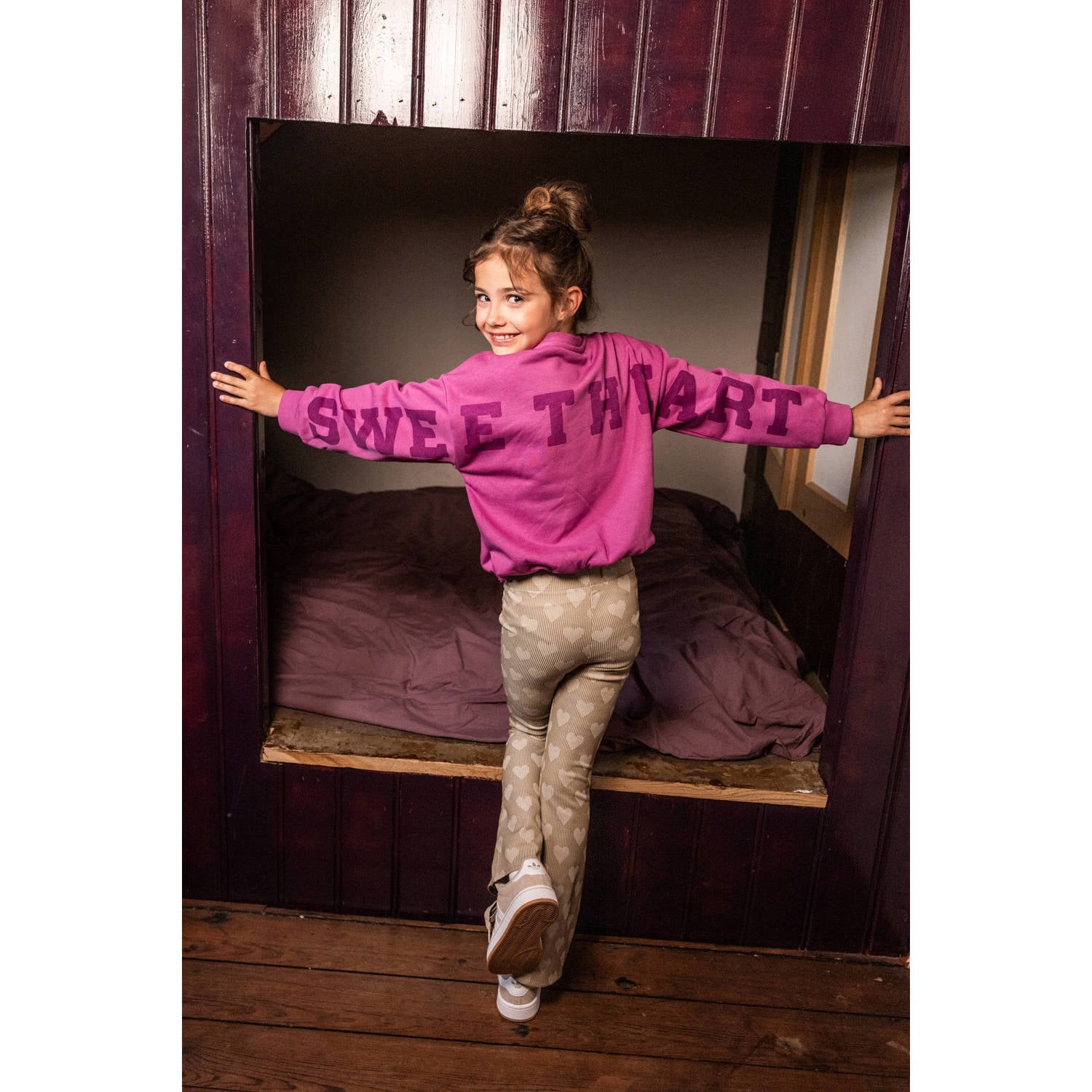 LOOXS little boxy cropped sweater met backprint paars