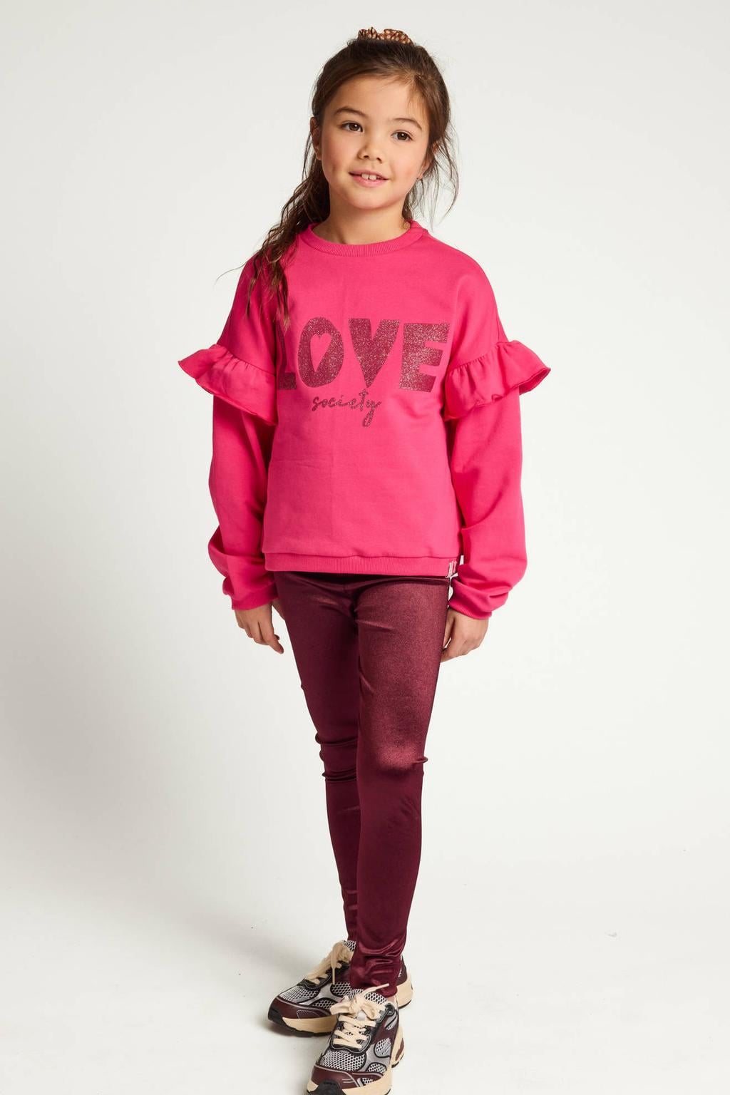 LOOXS little rechtvallende sweater met ruches - fuchsia