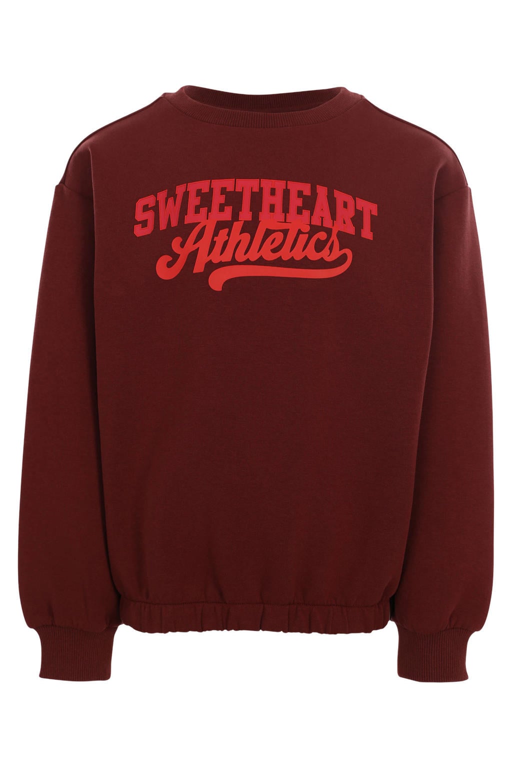 Bruine meisjes LOOXS little rechtvallende sweater met tekst print, lange mouwen, ronde hals en geribde boorden