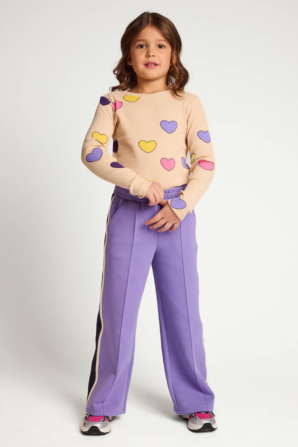 Paarse meisjes LOOXS little relaxed fit gestreepte broek van katoen-polyester met regular waist en elastische tailleband