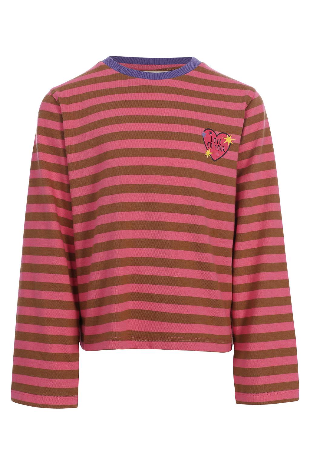 Roze en bruine meisjes LOOXS little oversized gestreepte longsleeve van katoen met lange mouwen en ronde hals