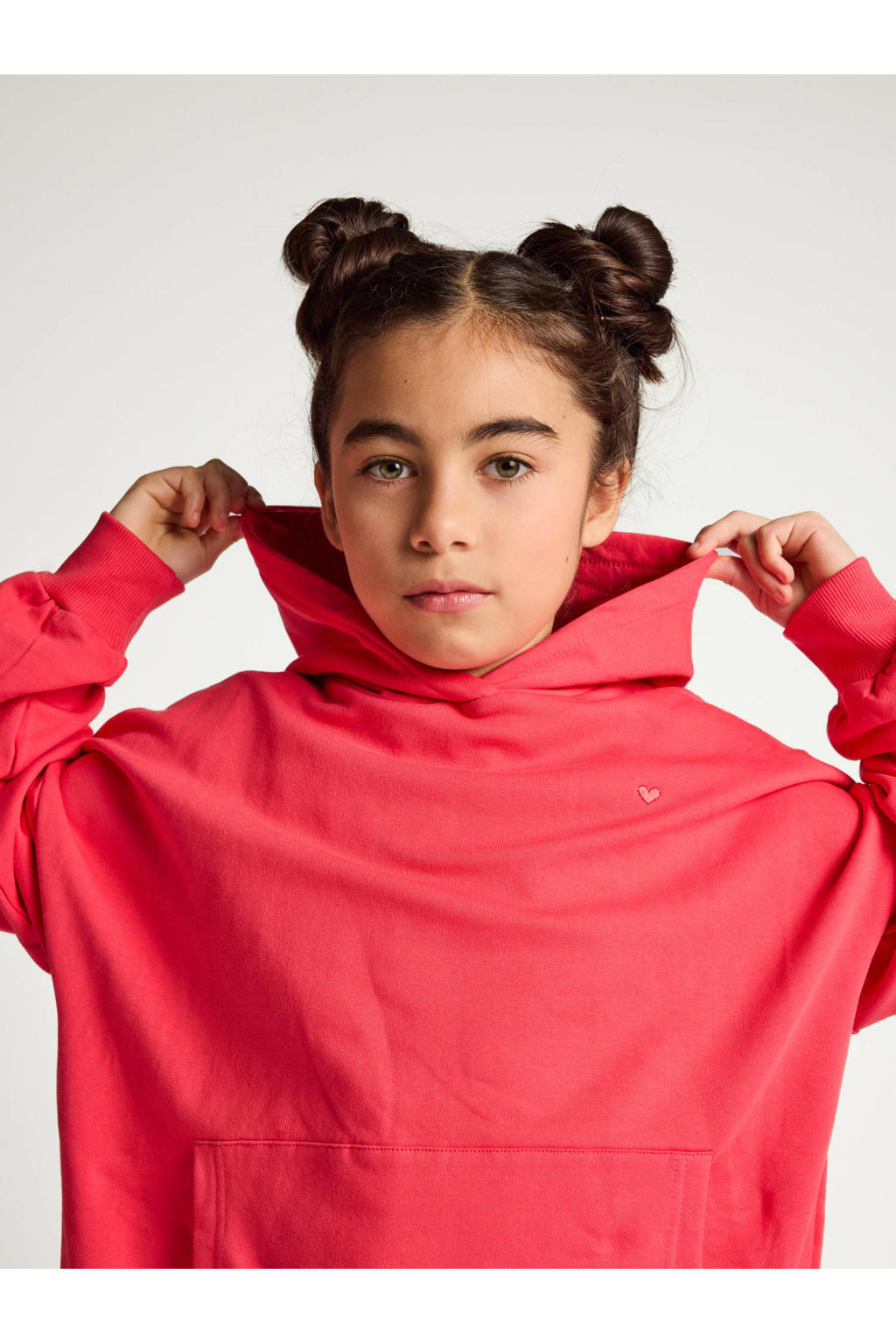 Koraalrode meisjes LOOXS little oversized hoodie en met backprint, lange mouwen en borduursels