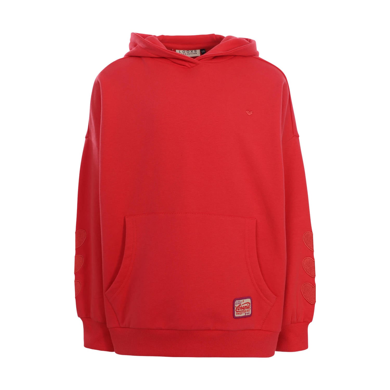 LOOXS little oversized hoodie met borduursels en backprint koraalrood