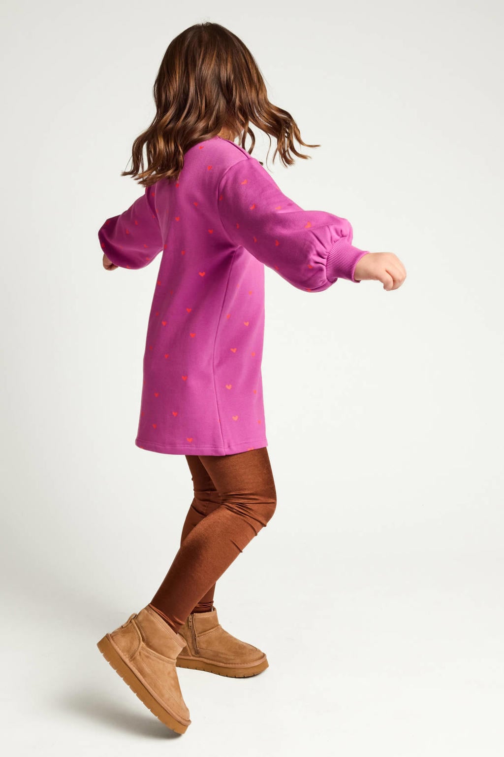 Paarse meisjes LOOXS little sweatjurk van katoen-polyester met backprint, lange mouwen en ronde hals