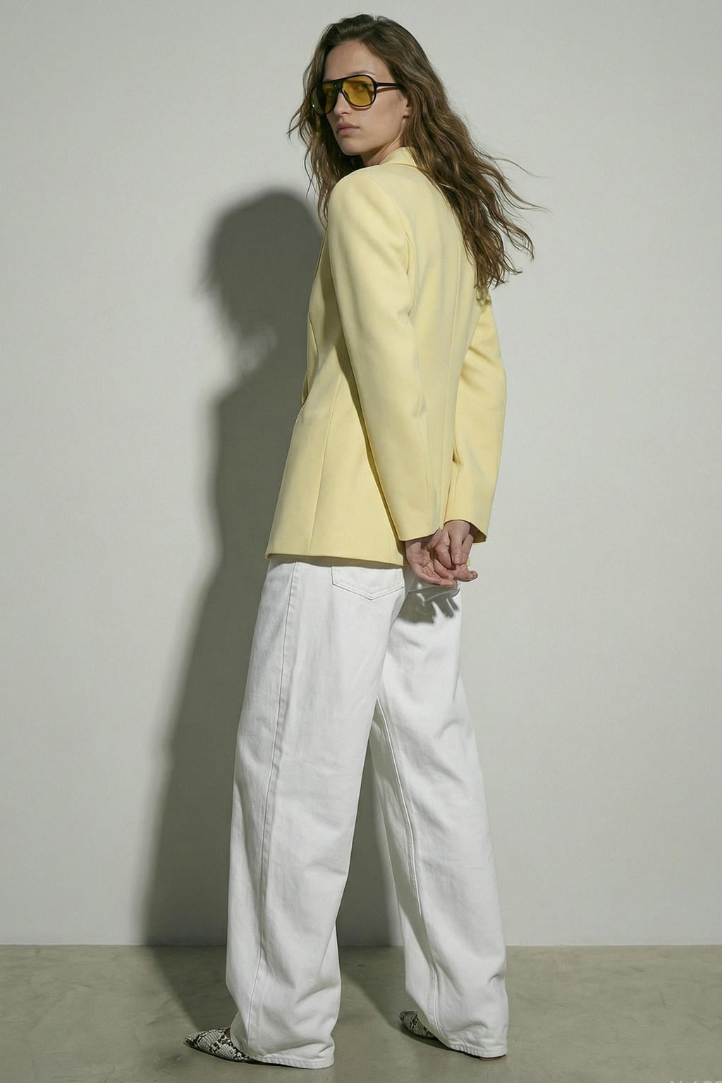 Lichtgele dames HYPEDROP getailleerde blazer van polyester met effen, lange mouwen, reverskraag en knoopsluiting