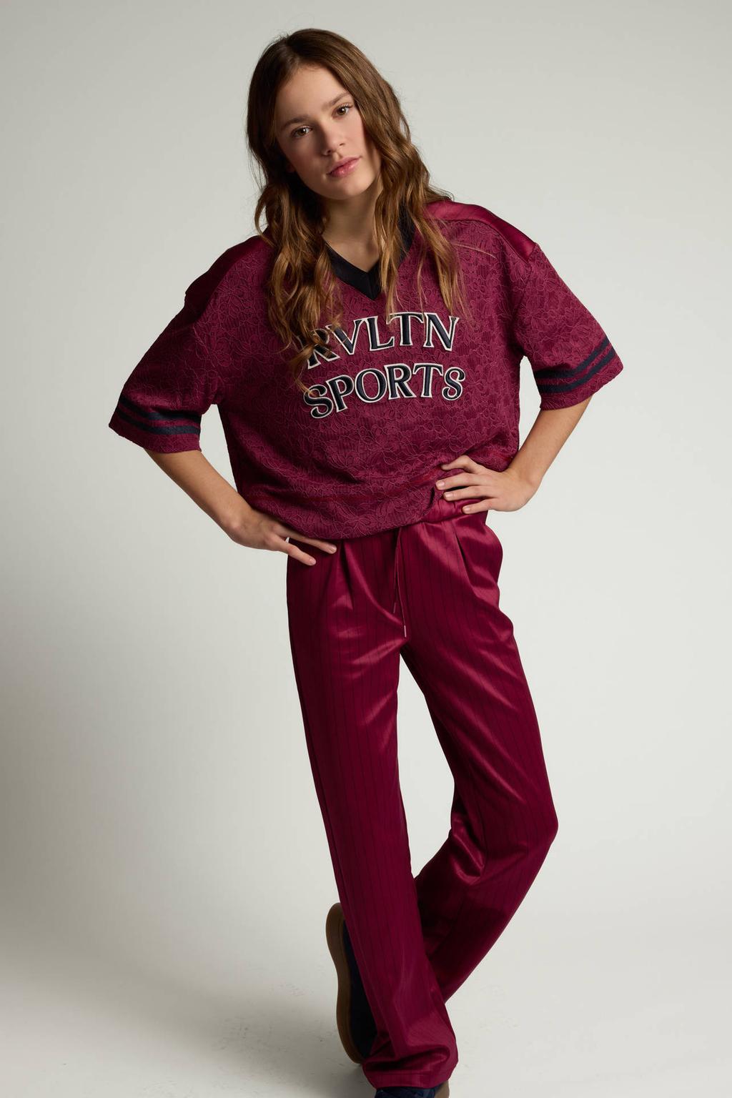 Donkerrode meisjes LOOXS 10sixteen relaxed fit sweatpant en krijtstreep met regular waist en elastische tailleband met koord