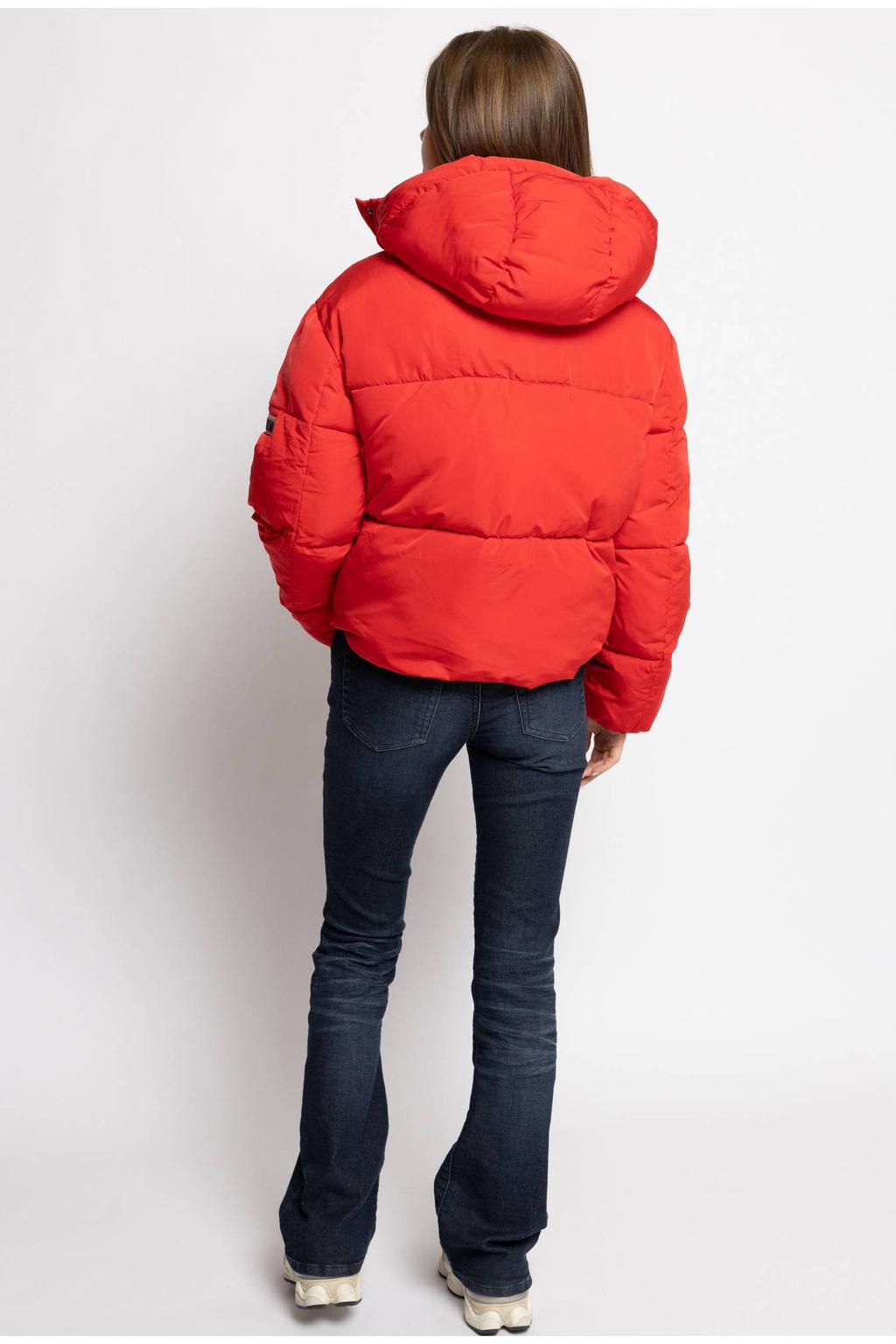 Rode meisjes LOOXS 10sixteen quilted winterjas van polyester met lange mouwen, capuchon, rits- en drukknoopsluiting en doorgestikte details