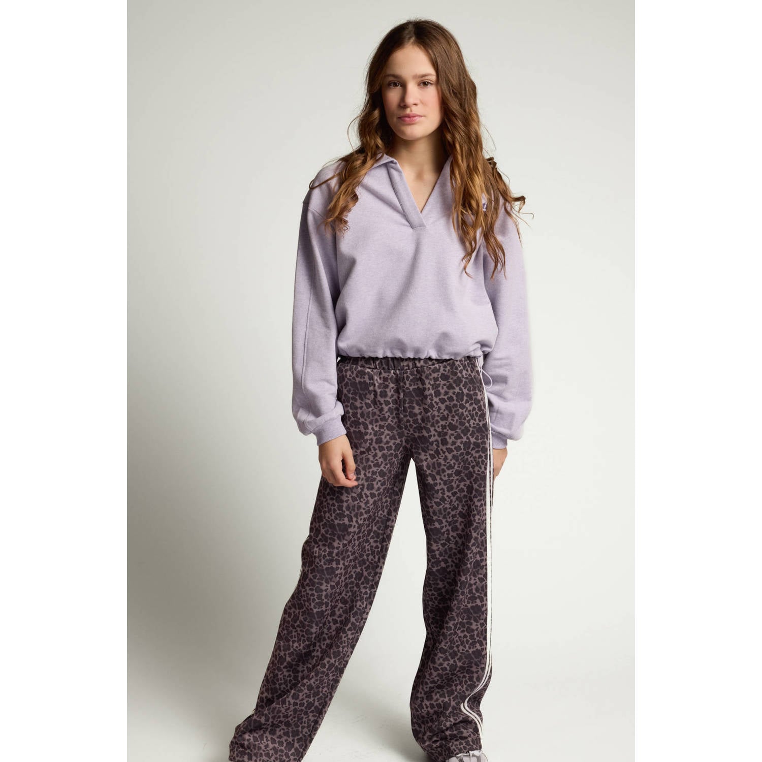LOOXS 10sixteen relaxed fit gestreepte sweatpant met panterprint antraciet