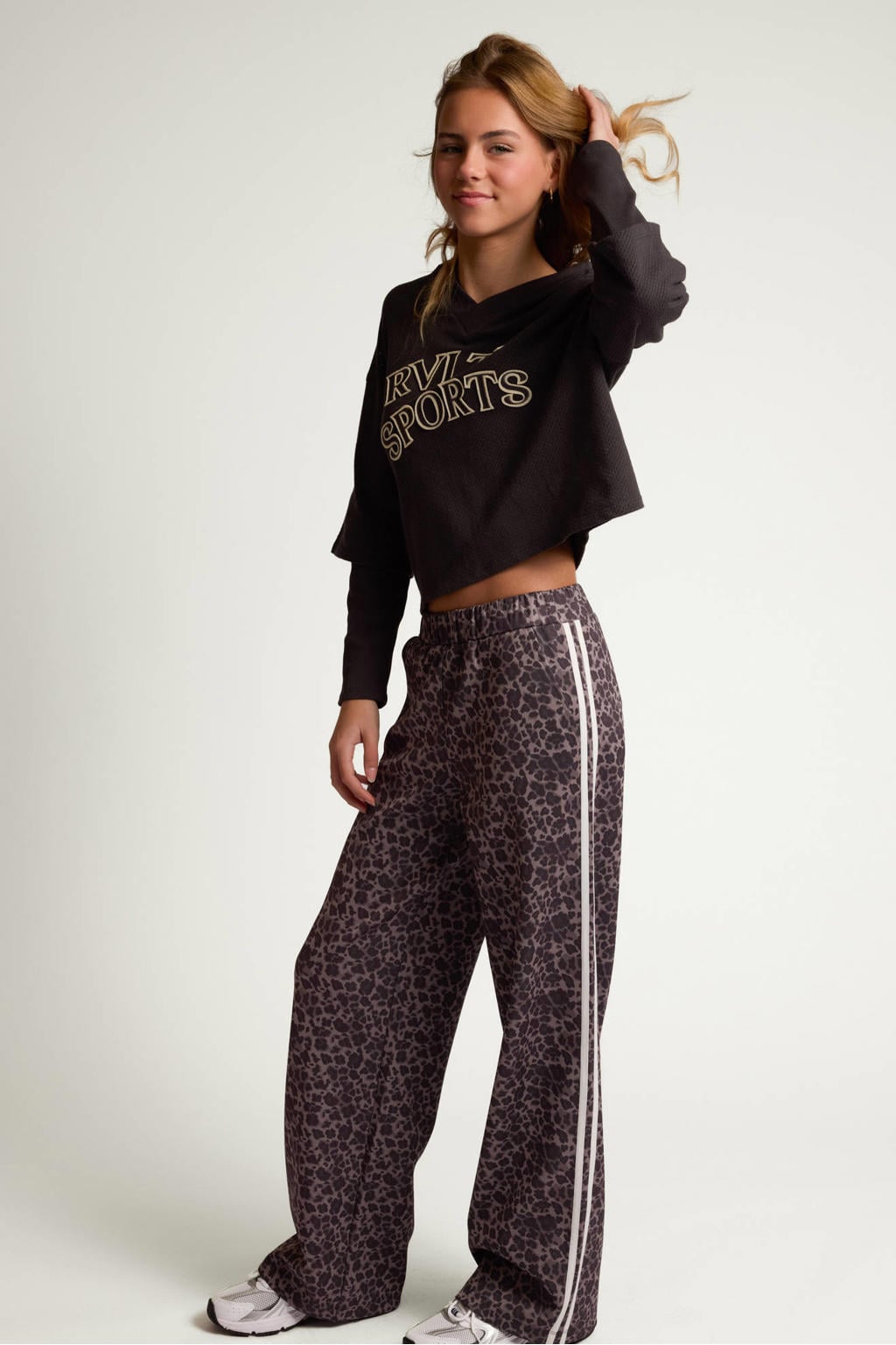 LOOXS 10sixteen relaxed fit gestreepte sweatpant met panterprint - antraciet