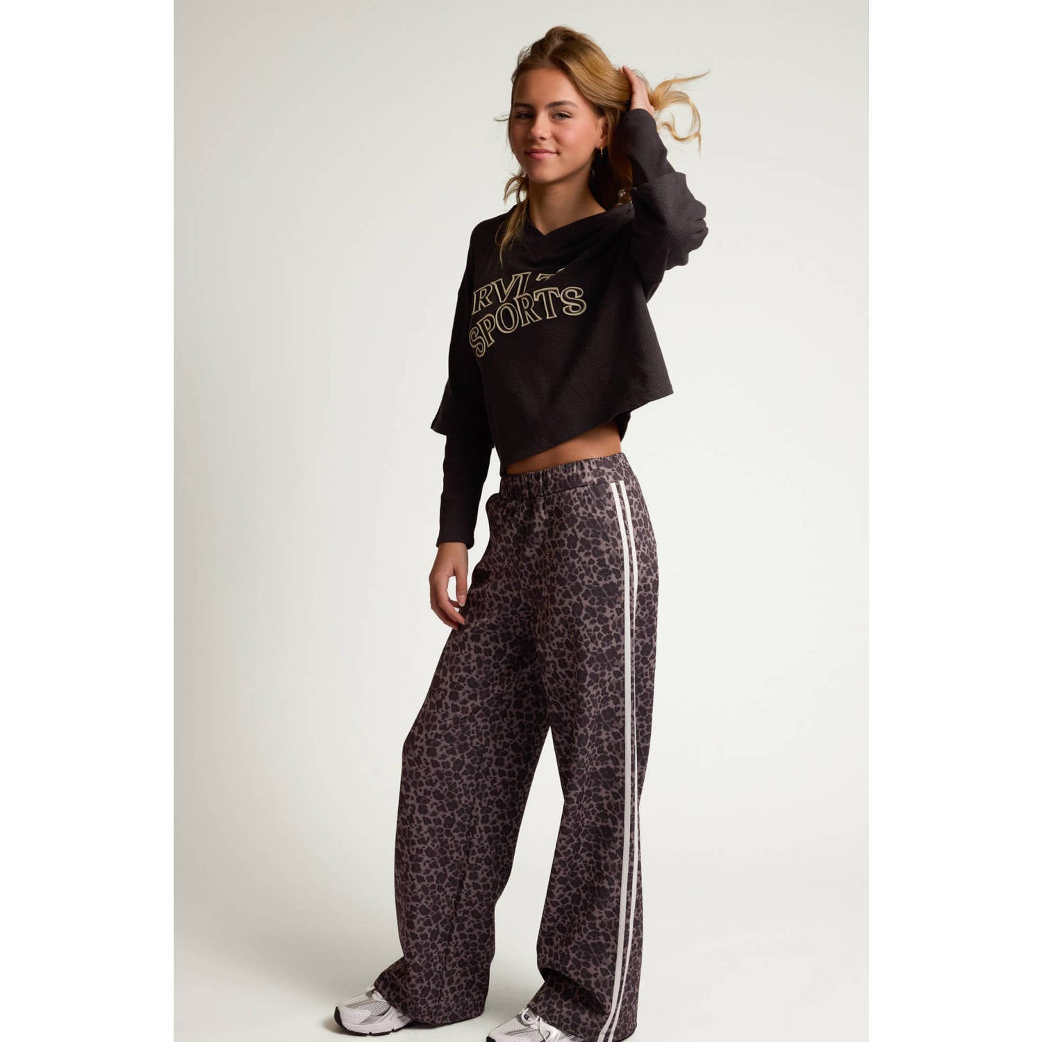 LOOXS 10sixteen relaxed fit gestreepte sweatpant met panterprint antraciet