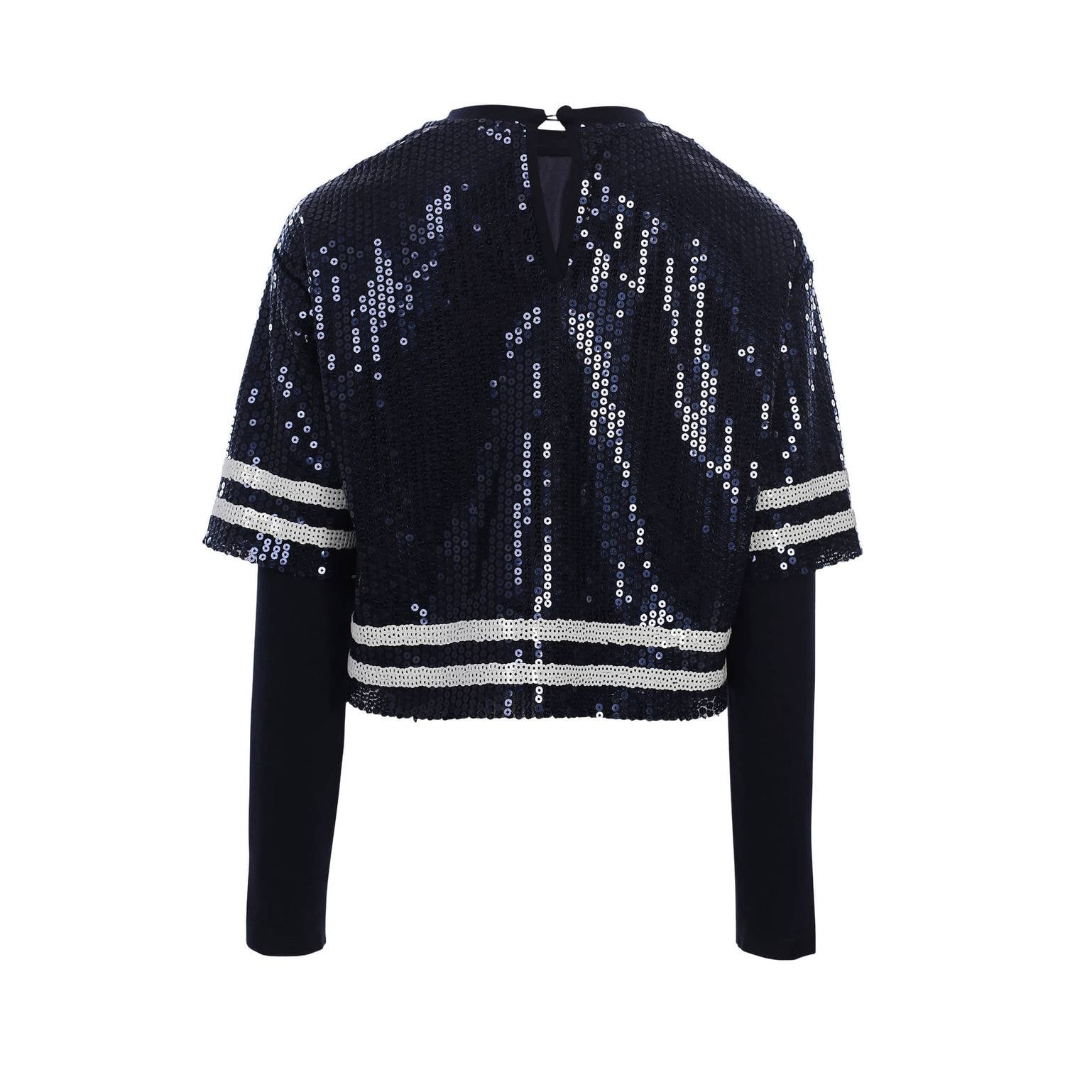 LOOXS 10sixteen rechtvallende longsleeve met sterren en pailletten donkerblauw