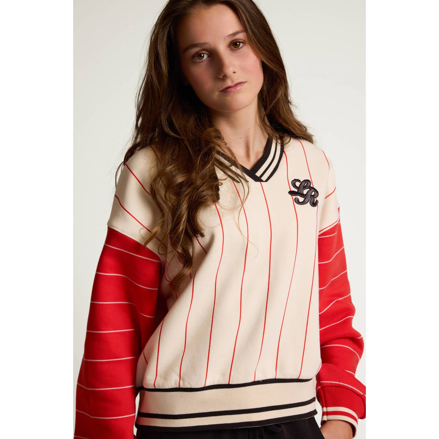 LOOXS 10sixteen rechtvallende gestreepte sweater met backprint ecru