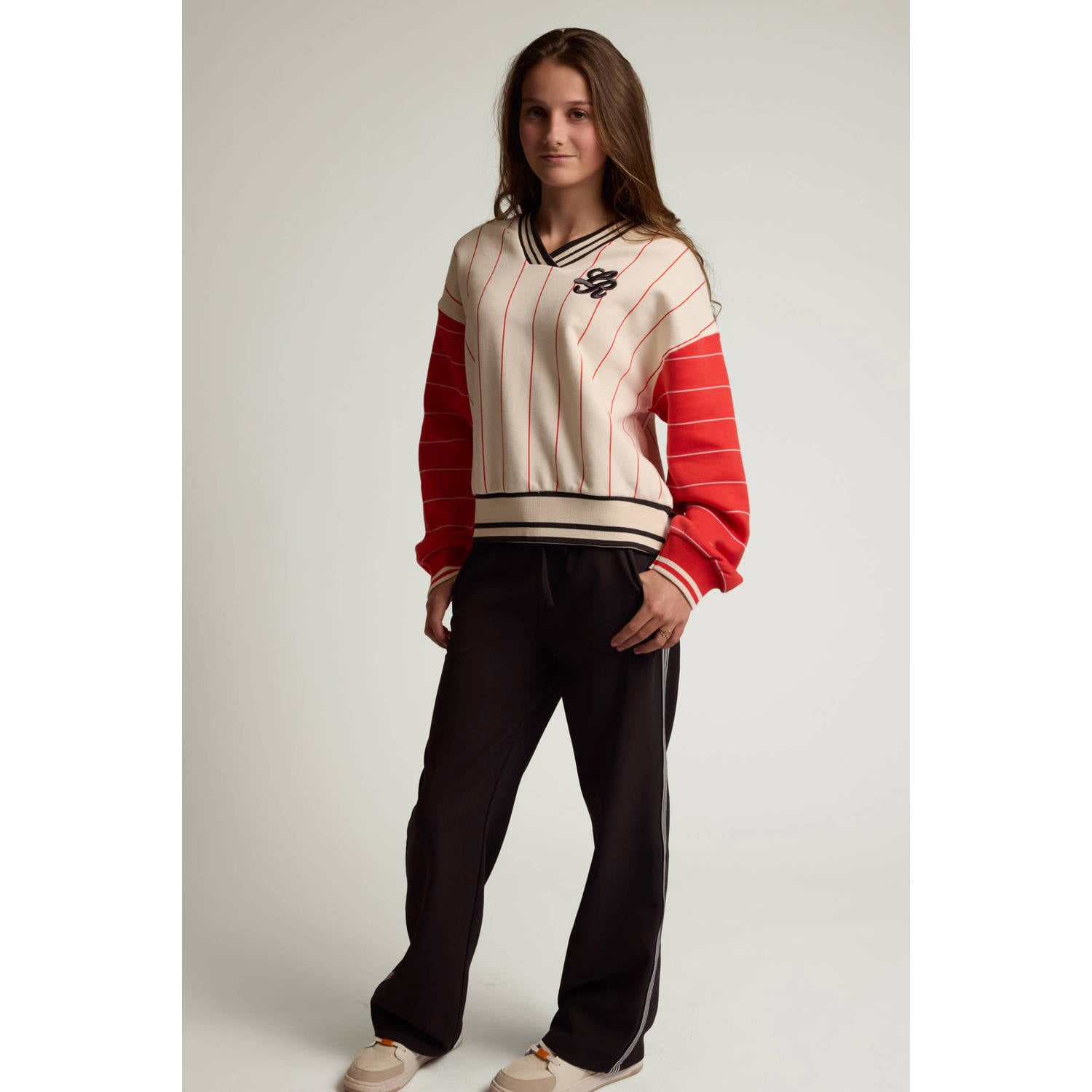 LOOXS 10sixteen rechtvallende gestreepte sweater met backprint ecru
