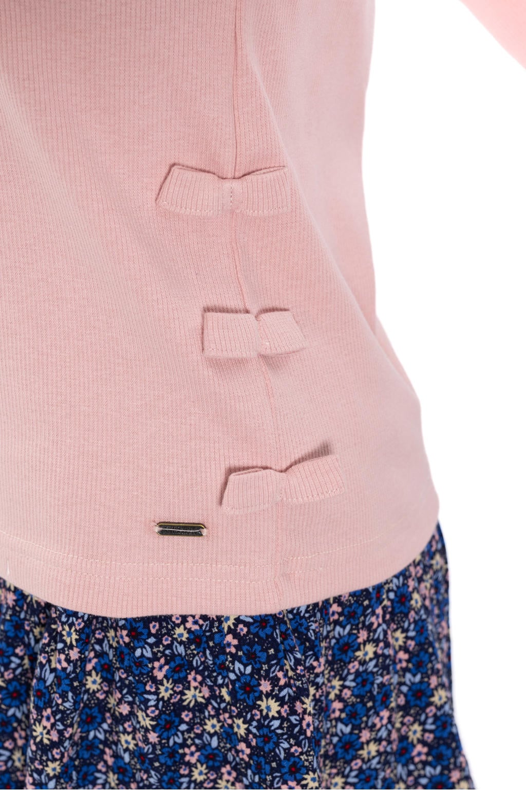 Roze meisjes No Way Monday aansluitende longsleeve van katoen met effen, lange mouwen, ronde hals en strikje