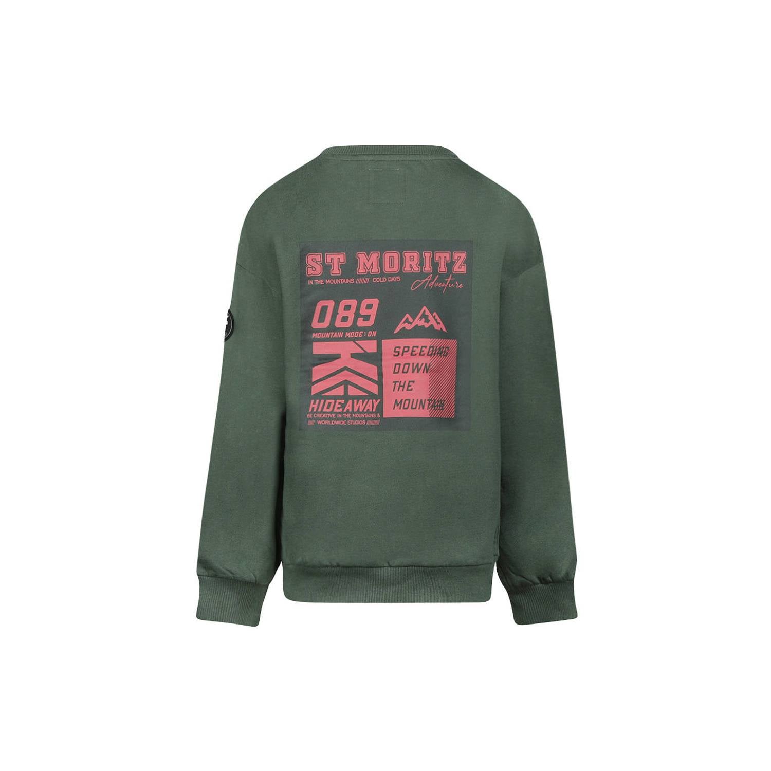No Way Monday oversized sweater met backprint groen