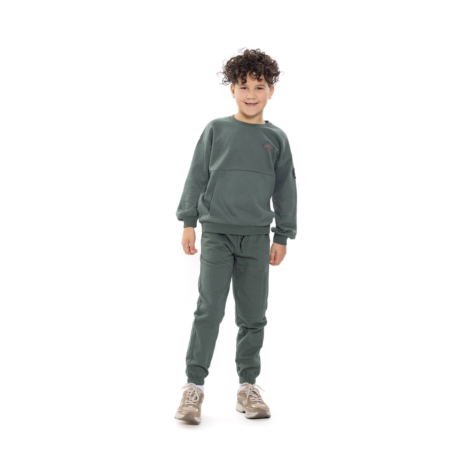 No Way Monday oversized sweater met backprint groen