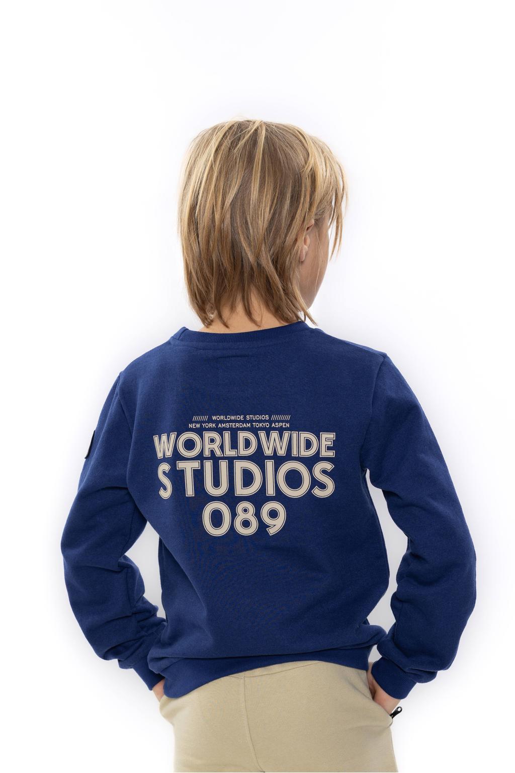 No Way Monday rechtvallende sweater met backprint - blauw