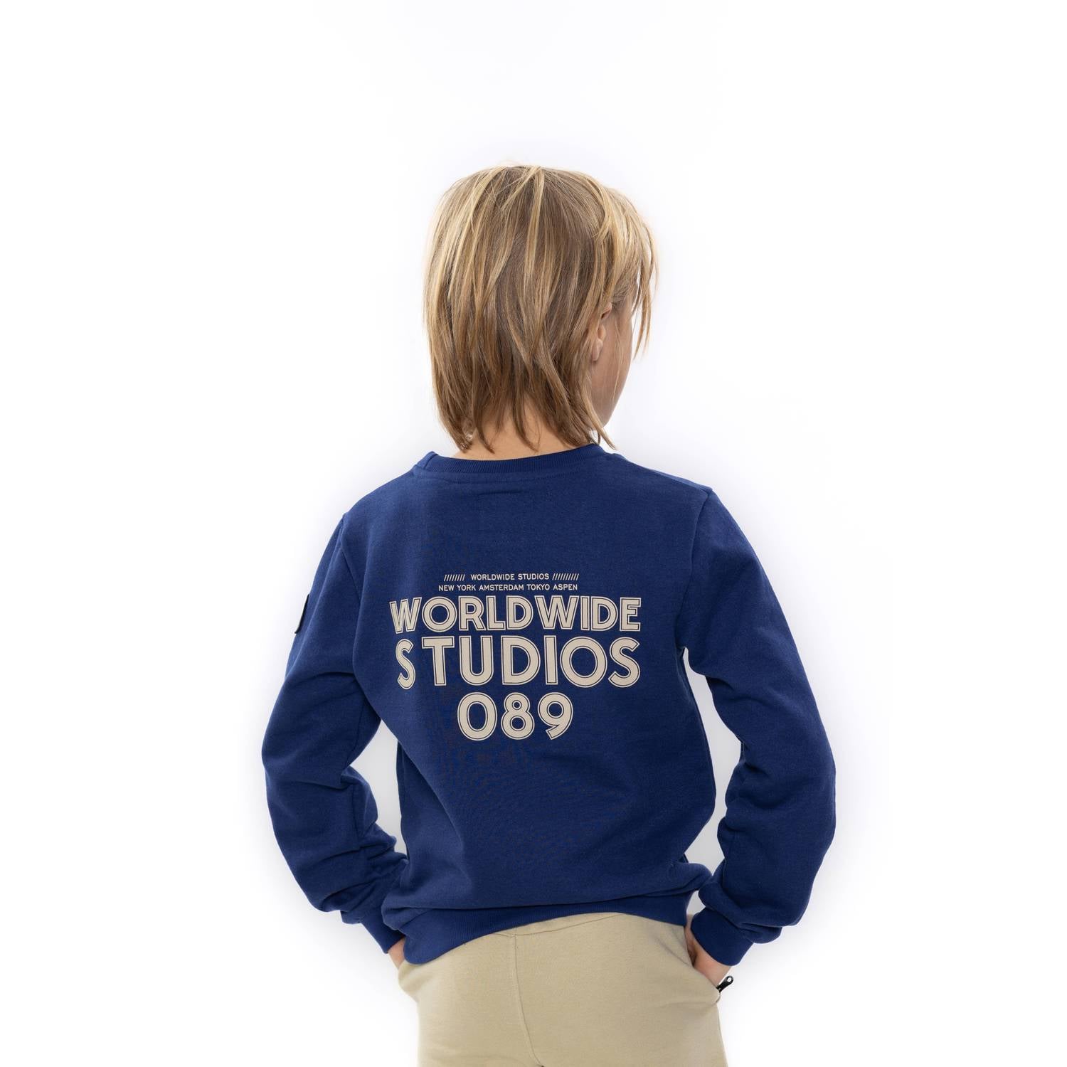 No Way Monday rechtvallende sweater met backprint blauw