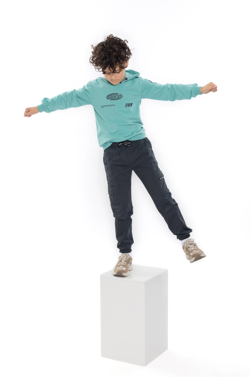 No Way Monday rechtvallende hoodie met tekst - turquoise