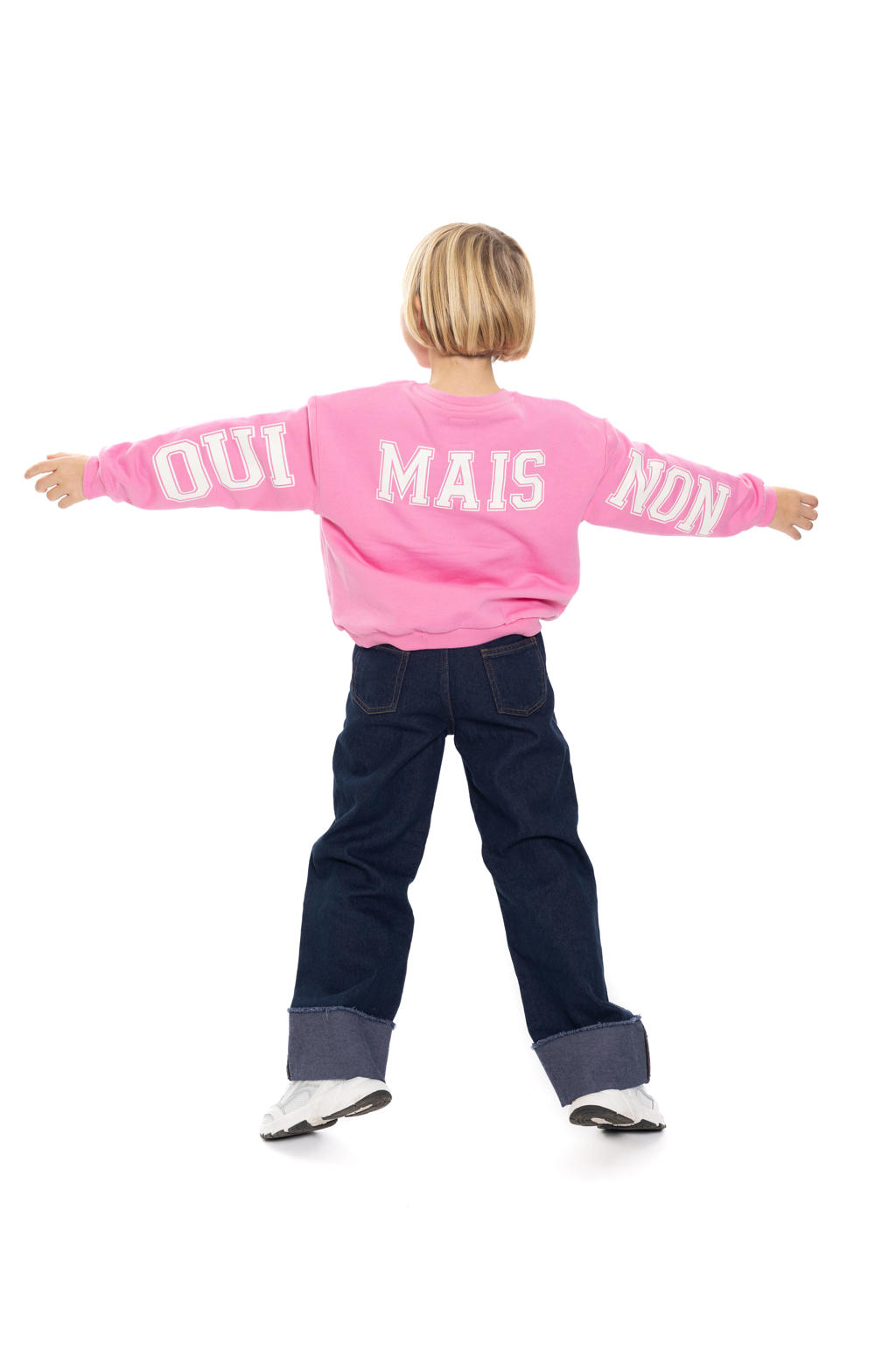No Way Monday rechtvallende sweater met backprint en tekst - roze