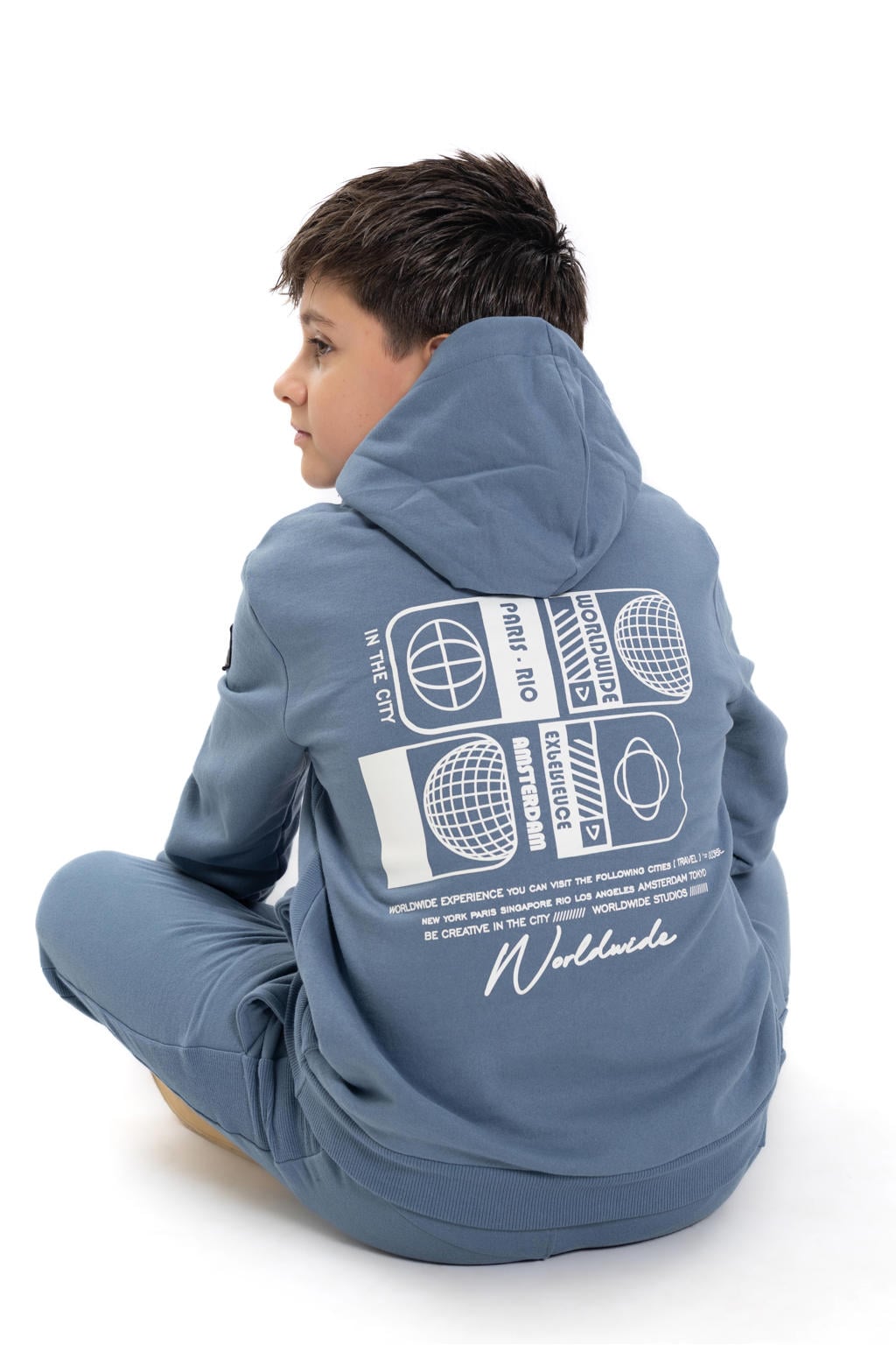 No Way Monday rechtvallende hoodie met backprint - blauw