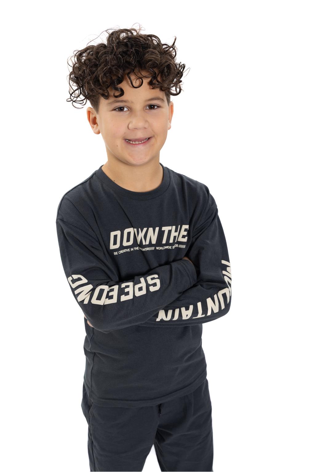 No Way Monday rechtvallende longsleeve met tekst - donkergrijs