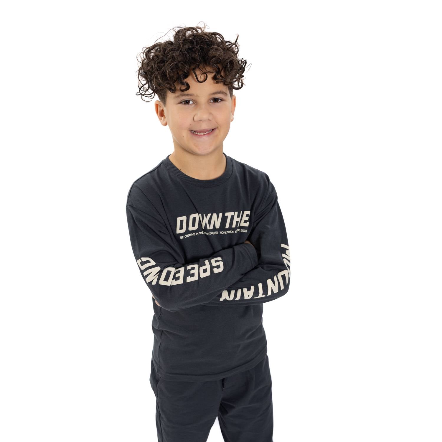 No Way Monday rechtvallende longsleeve met tekst donkergrijs