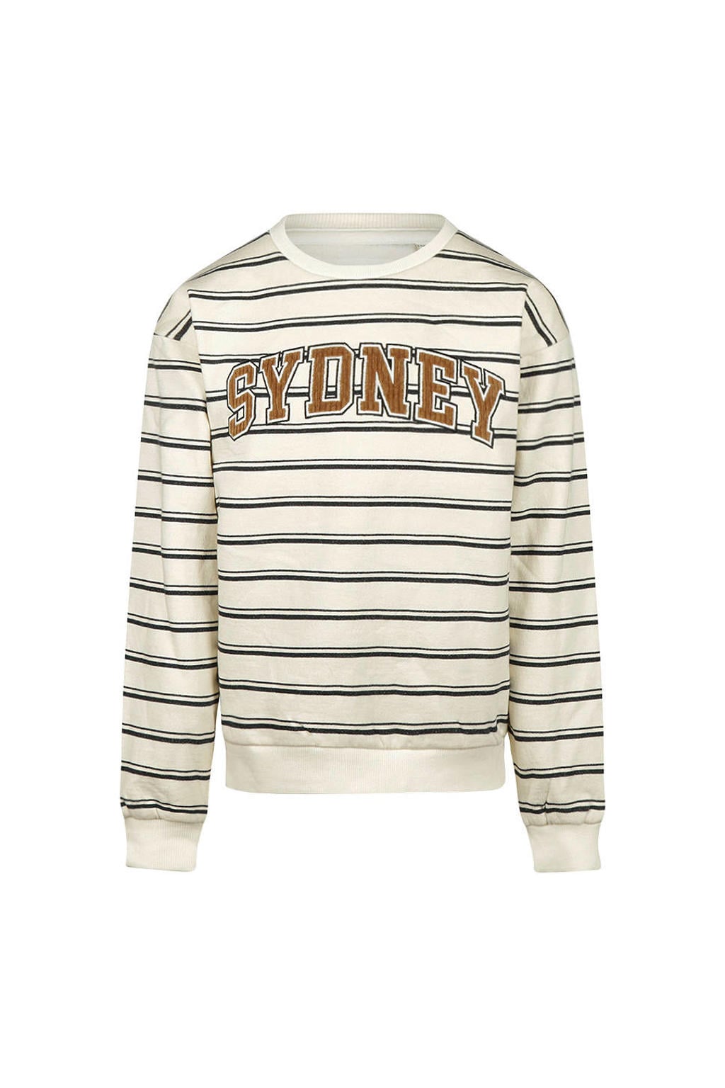 Witte jongens No Way Monday rechtvallende gestreepte sweater van katoen met lange mouwen, ronde hals en geribde boorden
