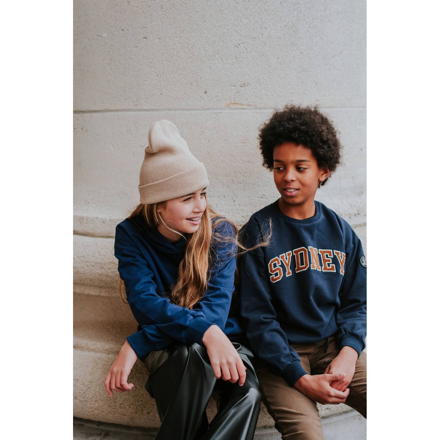 No Way Monday oversized sweater met tekst donkerblauw