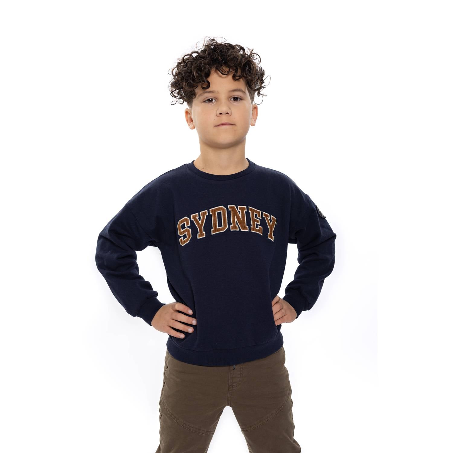 No Way Monday oversized sweater met tekst donkerblauw