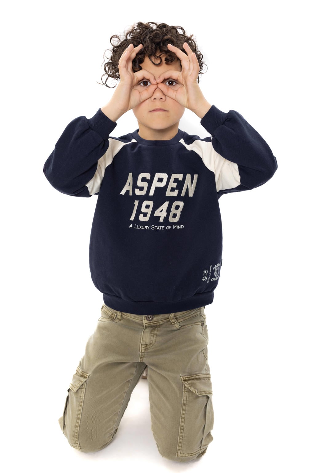 Blauwe jongens No Way Monday oversized sweater van katoen met printopdruk, lange mouwen, ronde hals en geribde boorden