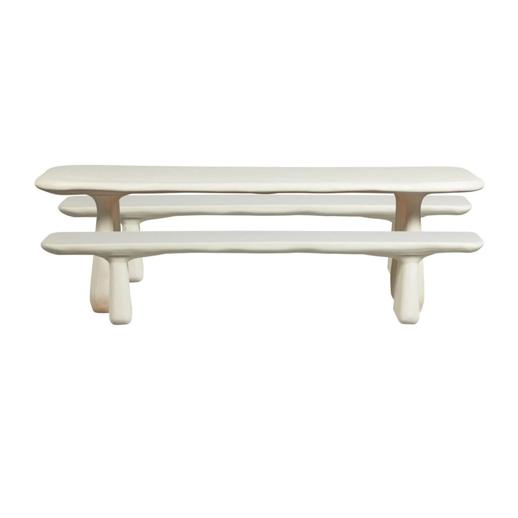 WOOOD Loggia Tafel Met Banken Tuin - Polymeer - Naturel - 75x240x100