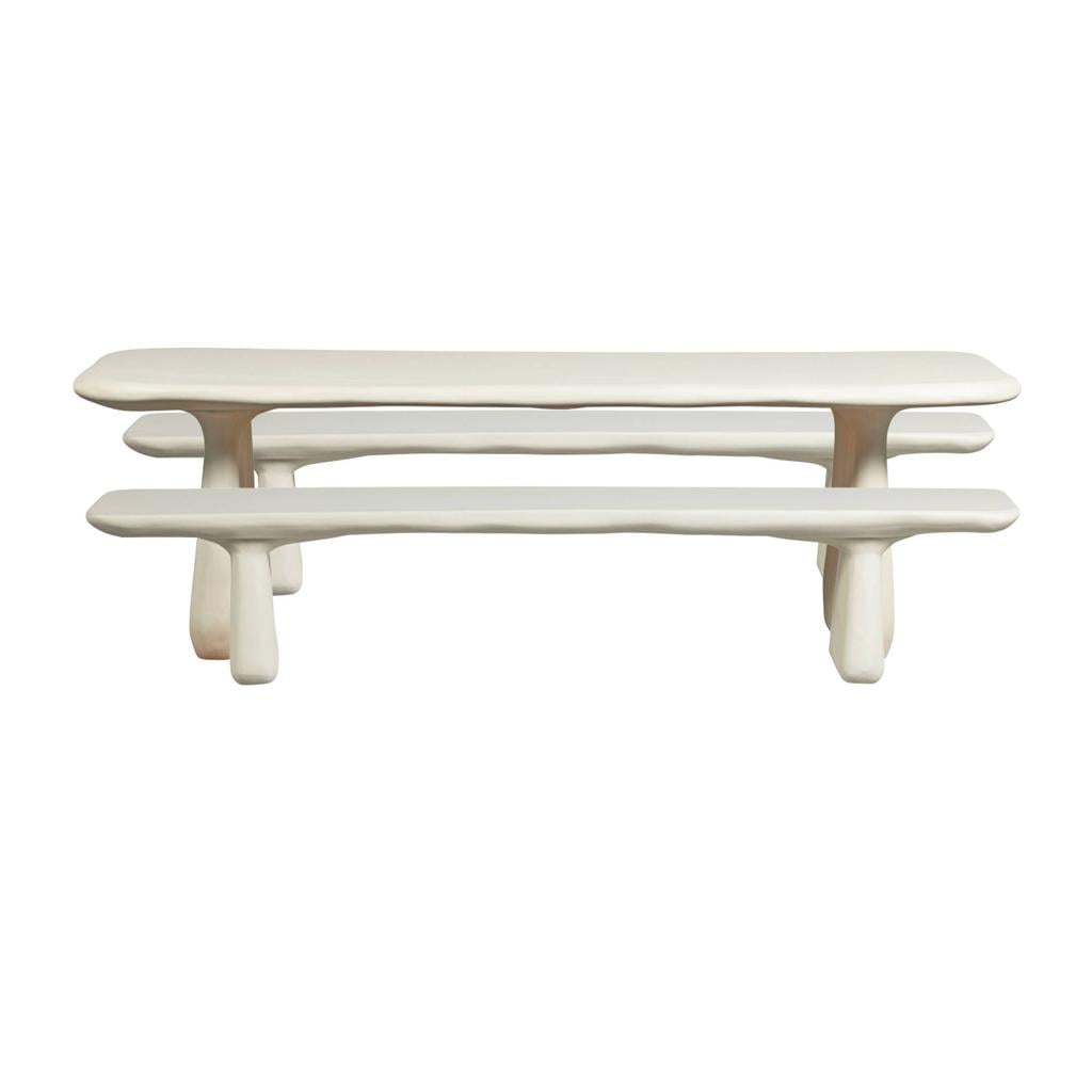 WOOOD WOOOD Loggia Tafel Met Banken Tuin - Polymeer - Naturel - 75x240x100