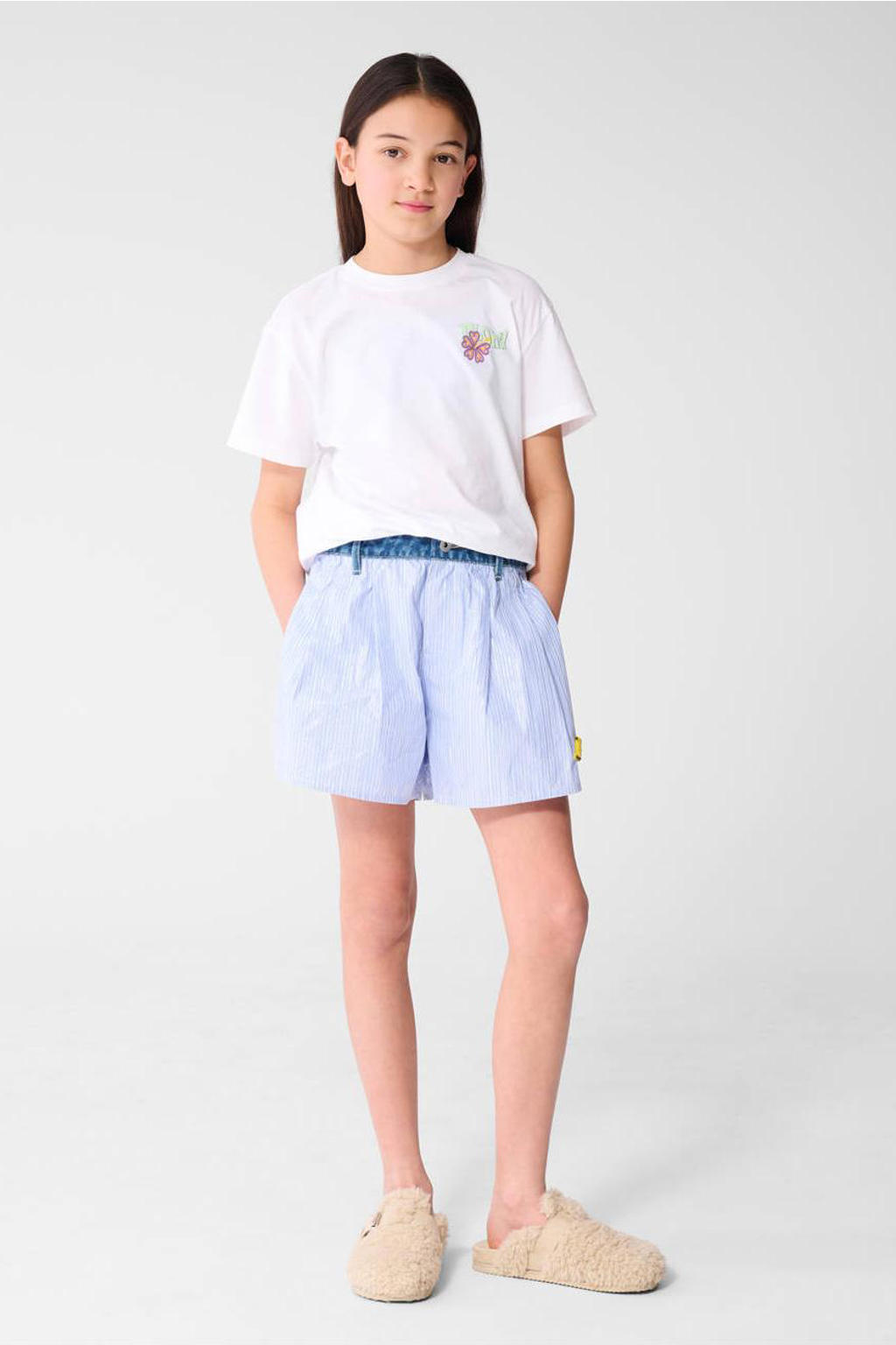 Witte meisjes Shoeby T-shirt van katoen met printopdruk, korte mouwen en ronde hals