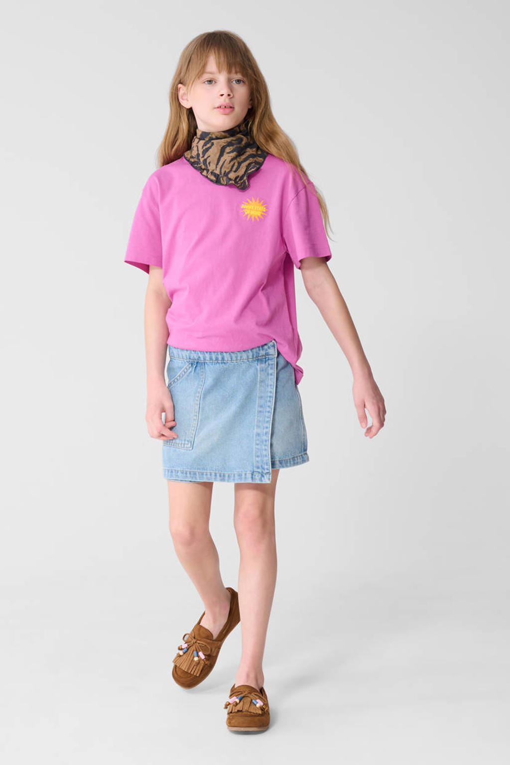 Paarse meisjes Shoeby T-shirt van katoen met backprint, korte mouwen en ronde hals