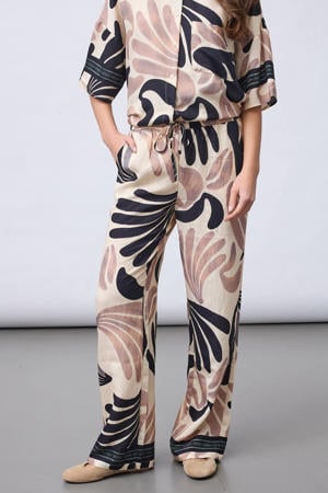 wide leg regular waist broek beige