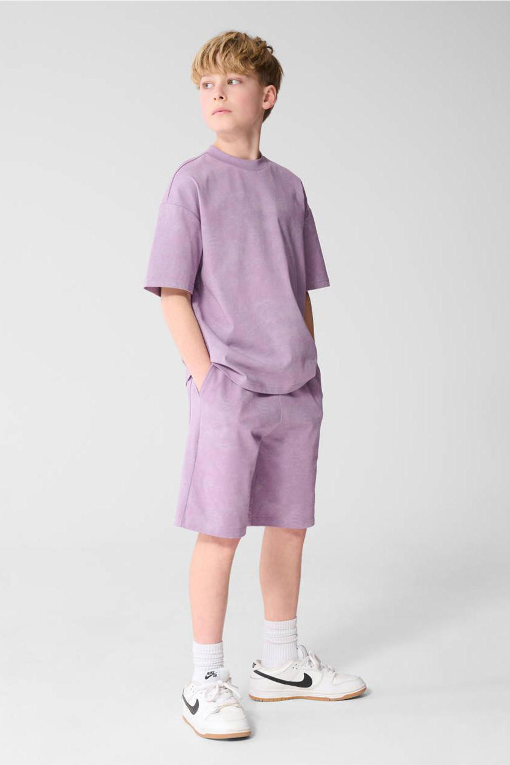Paarse jongens Shoeby T-shirt van katoen met korte mouwen en ronde hals