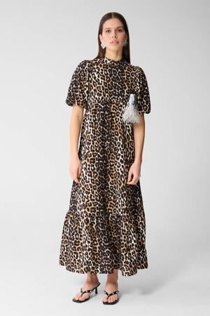 maxi jurk met panterprint bruin