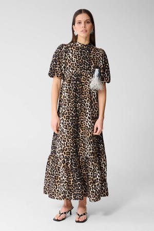 maxi jurk met panterprint bruin