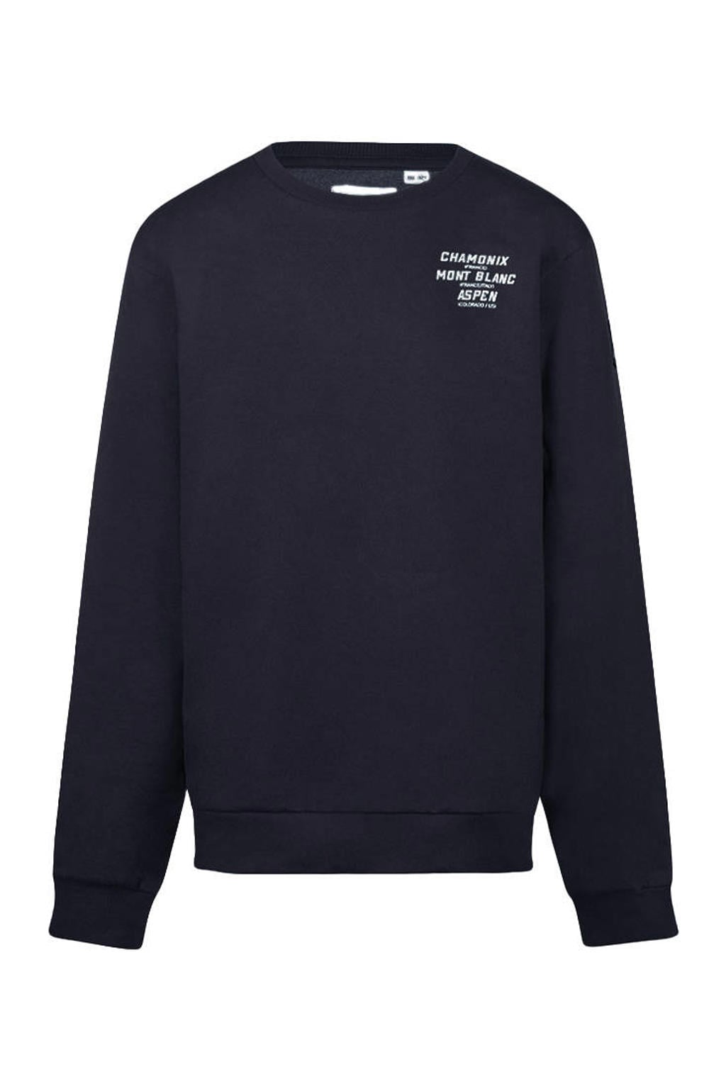 Donkerblauwe jongens No Way Monday rechtvallende sweater van katoen met backprint, lange mouwen, ronde hals en geribde boorden