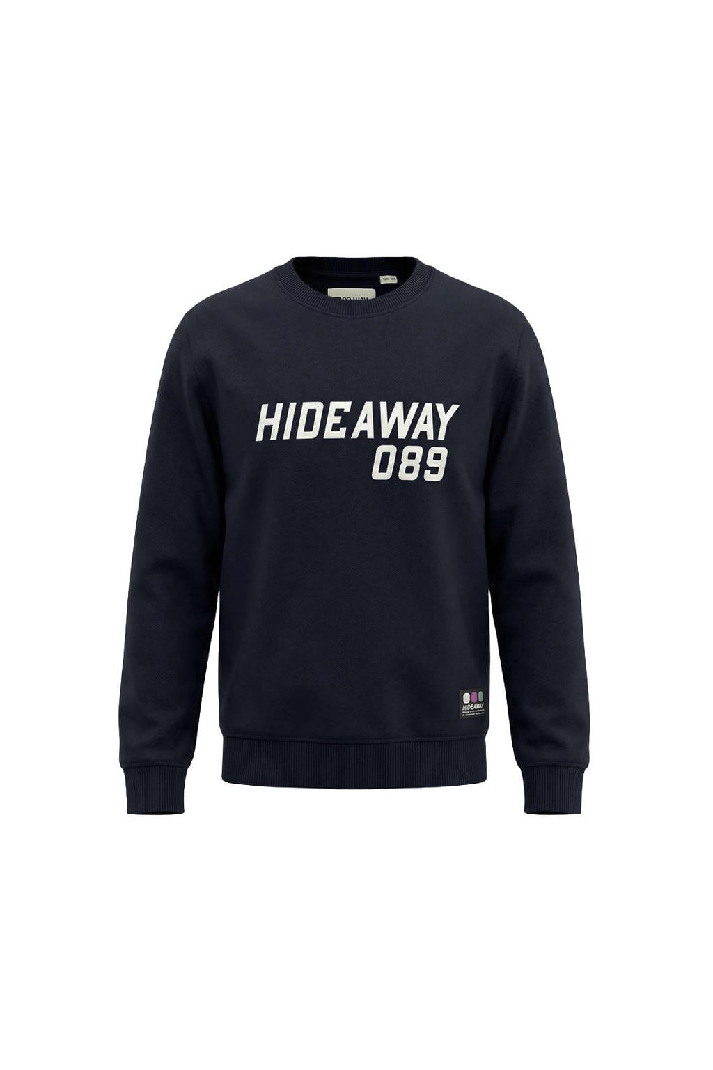 Donkerblauwe jongens No Way Monday oversized sweater van katoen met tekst print, lange mouwen, ronde hals en geribde boorden