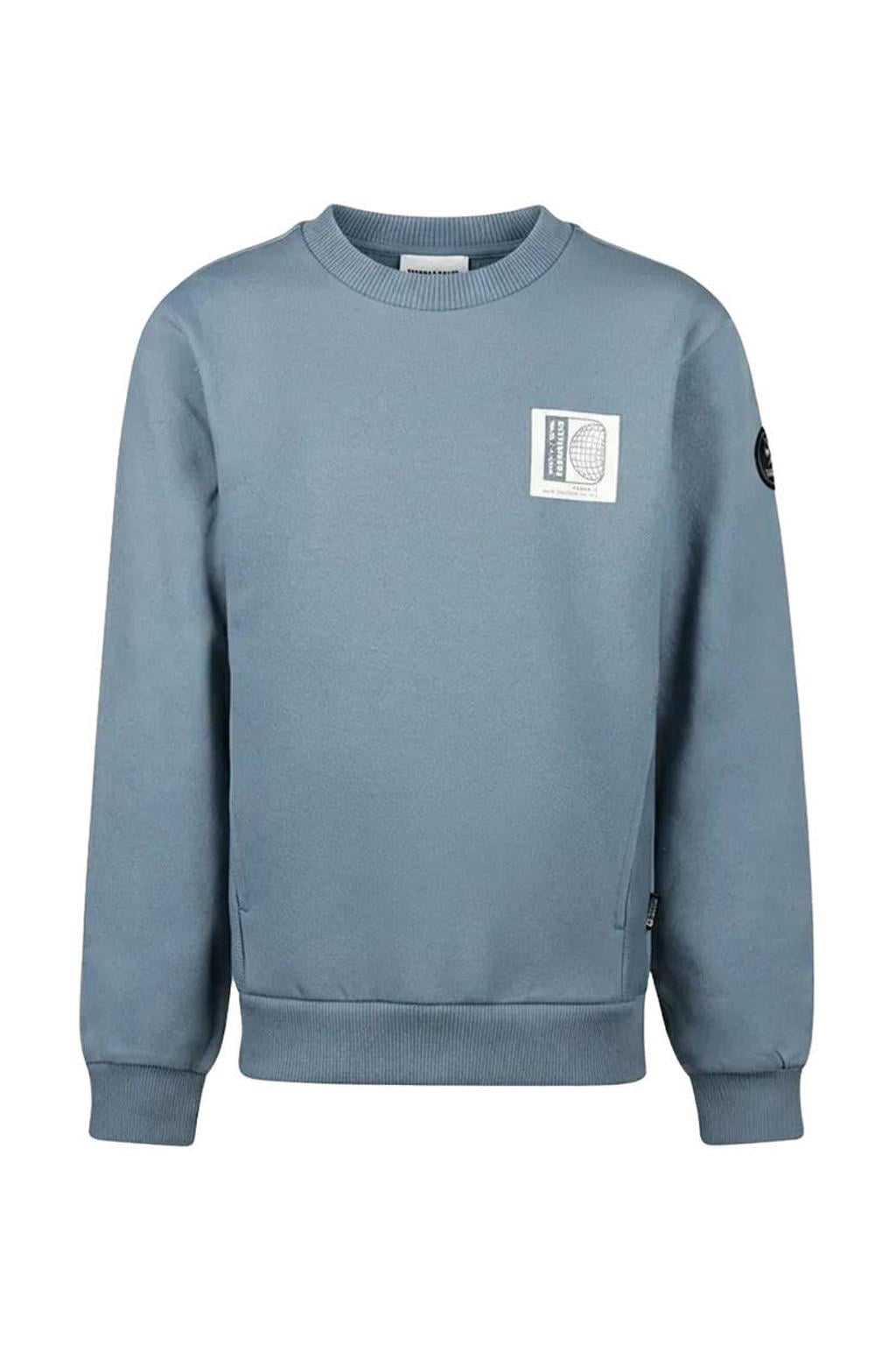 Blauwe jongens No Way Monday rechtvallende sweater van katoen met backprint, lange mouwen, ronde hals en geribde boorden