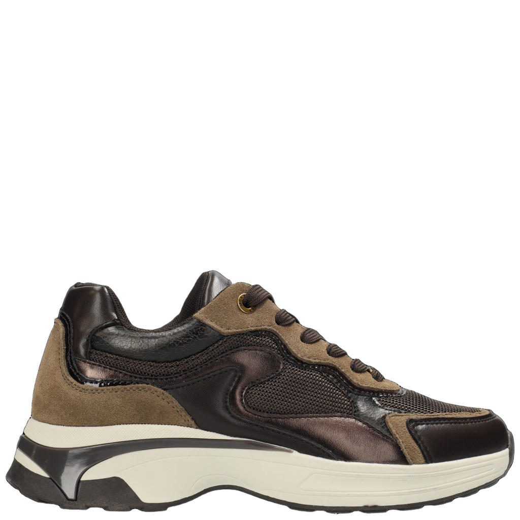 Donkerblauwe dames Mexx Portia Love chunky sneakers - van 40% polyurethaan/35% polyester/25% leer met veters
