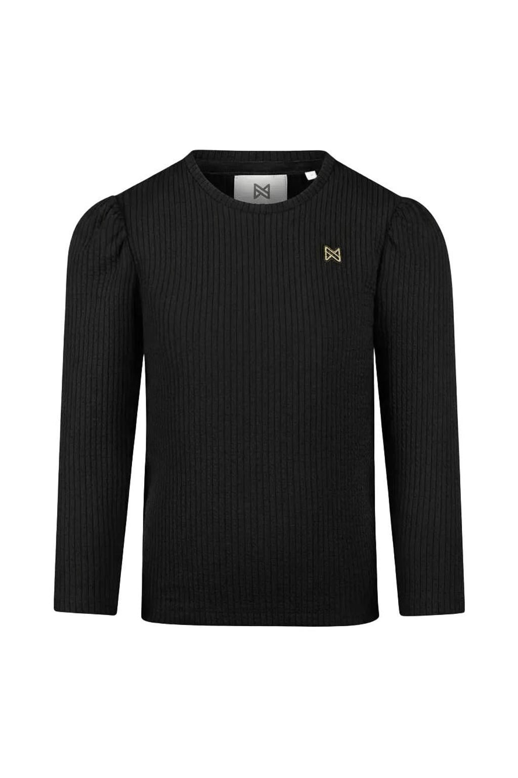 Zwarte meisjes Koko Noko aansluitende longsleeve van polyester met effen, lange mouwen, ronde hals, drukknoopsluiting en rib gebreide details