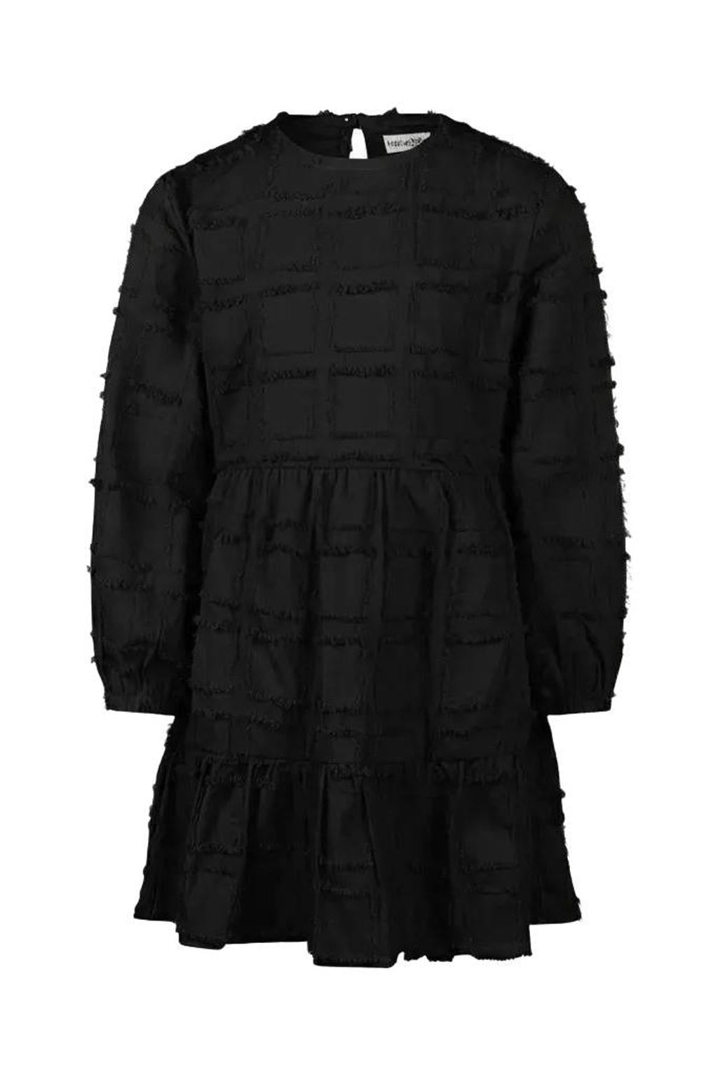 Zwarte meisjes Koko Noko A-lijn midi jurk van polyester met effen, lange mouwen, ronde hals en knoopsluiting