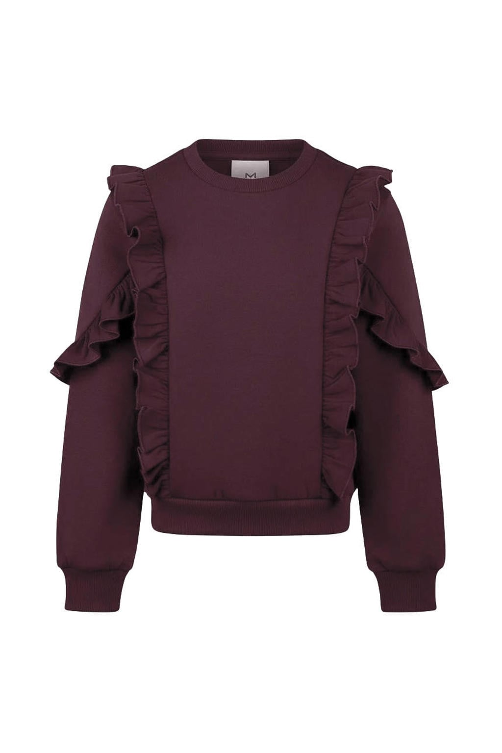 Donkerpaarse meisjes Koko Noko rechtvallende sweater met effen, lange mouwen, ronde hals, drukknoopsluiting en geribde boorden