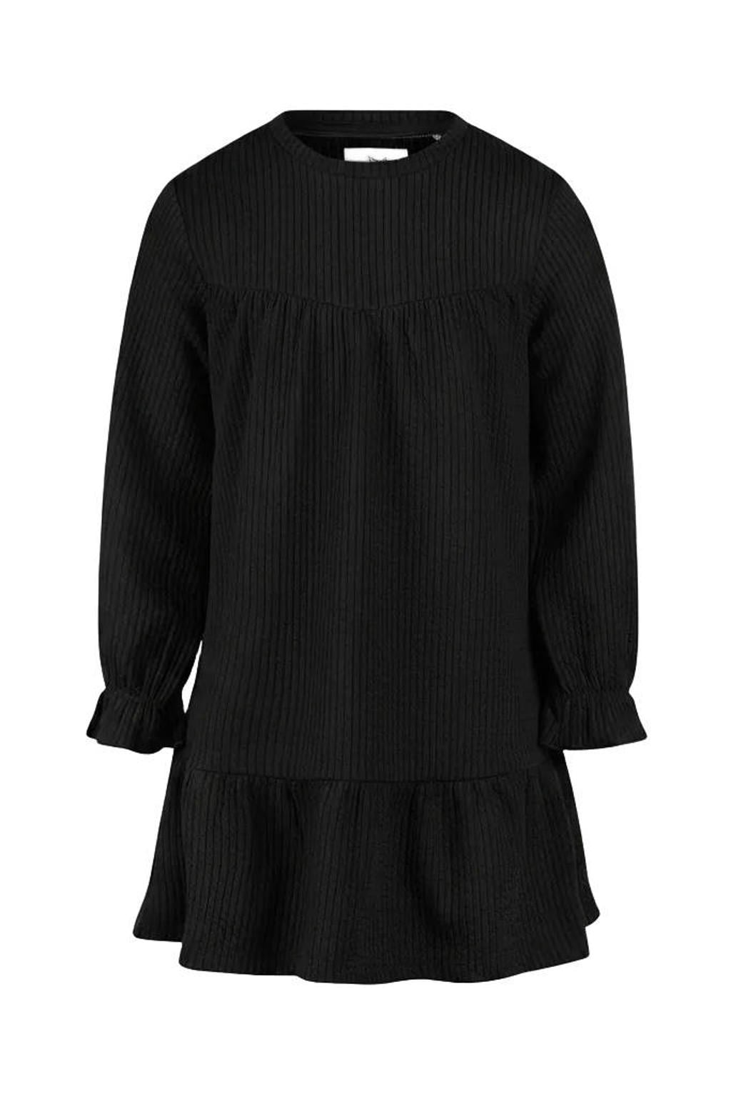 Zwarte meisjes Koko Noko midi jurk van polyester met effen, lange mouwen, ronde hals en drukknoopsluiting