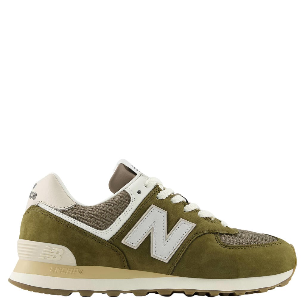 Olijfgroene unisex New Balance 574 suède sneakers met veters